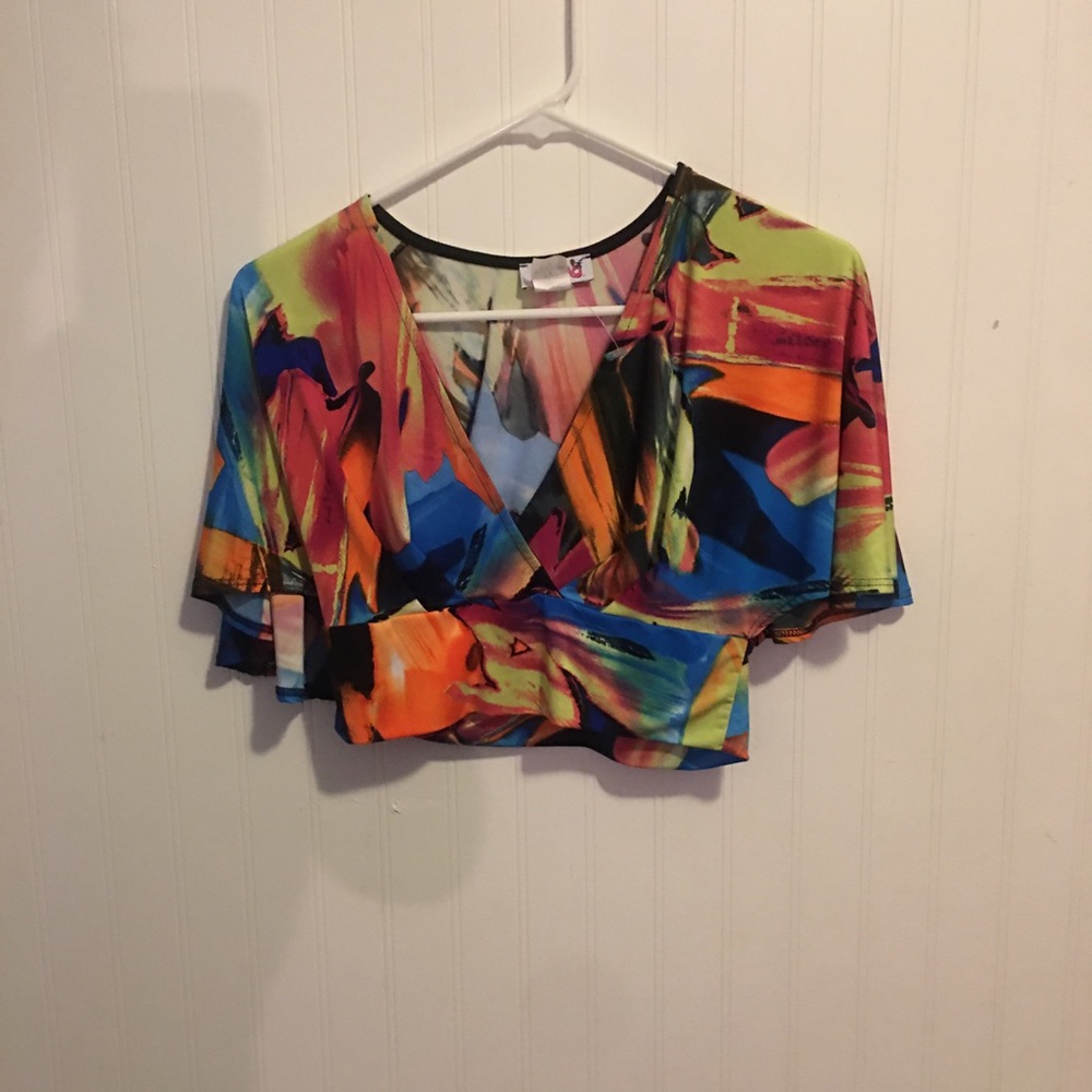 2 piece Crop Top Shirt with High Waist Pants